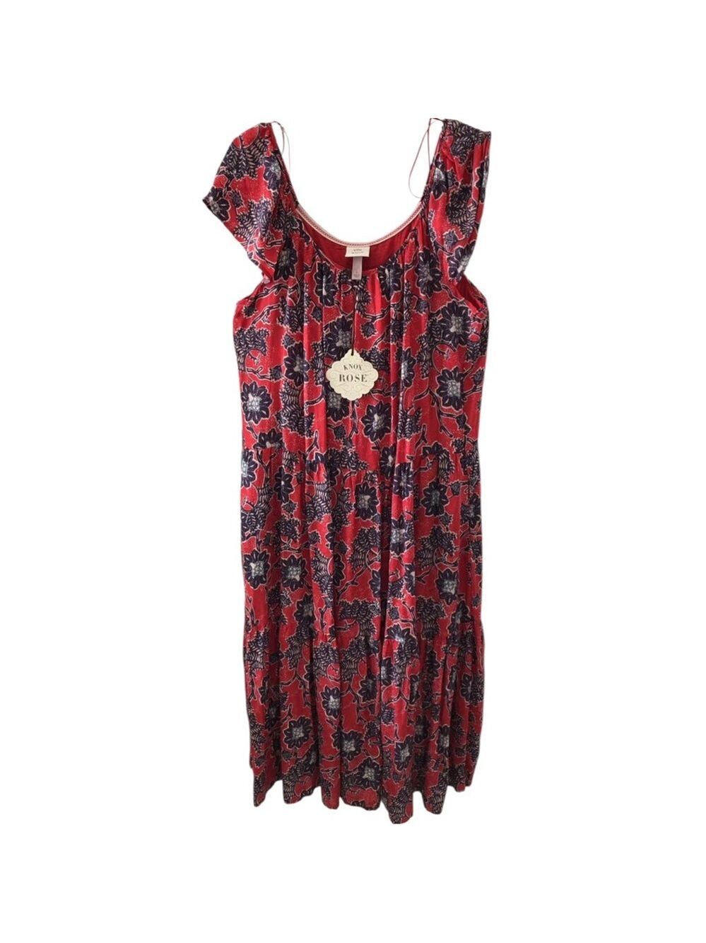 Size L Knox Rose Rebel Red Floral Midi Dress NWT Boho Peasant Vibe Flowy